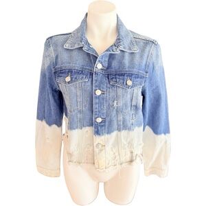 BBJ Los Angeles Distressed Cropped Blue White   Denim Jacket Sz M
